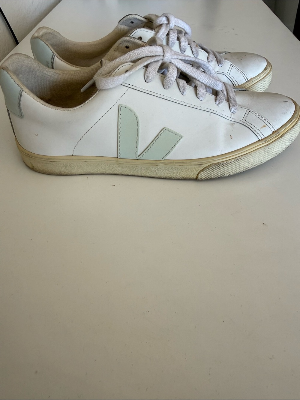 Veja Women's White Leather Sneakers with Mint V Logo